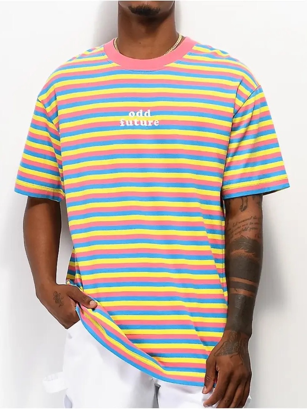 Odd Future Pink, Blue & Yellow Striped T-Shirt